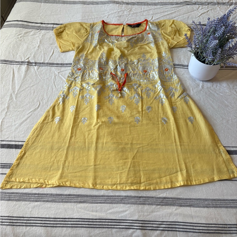 Virgo Yellow Dress with Silver and Red Details